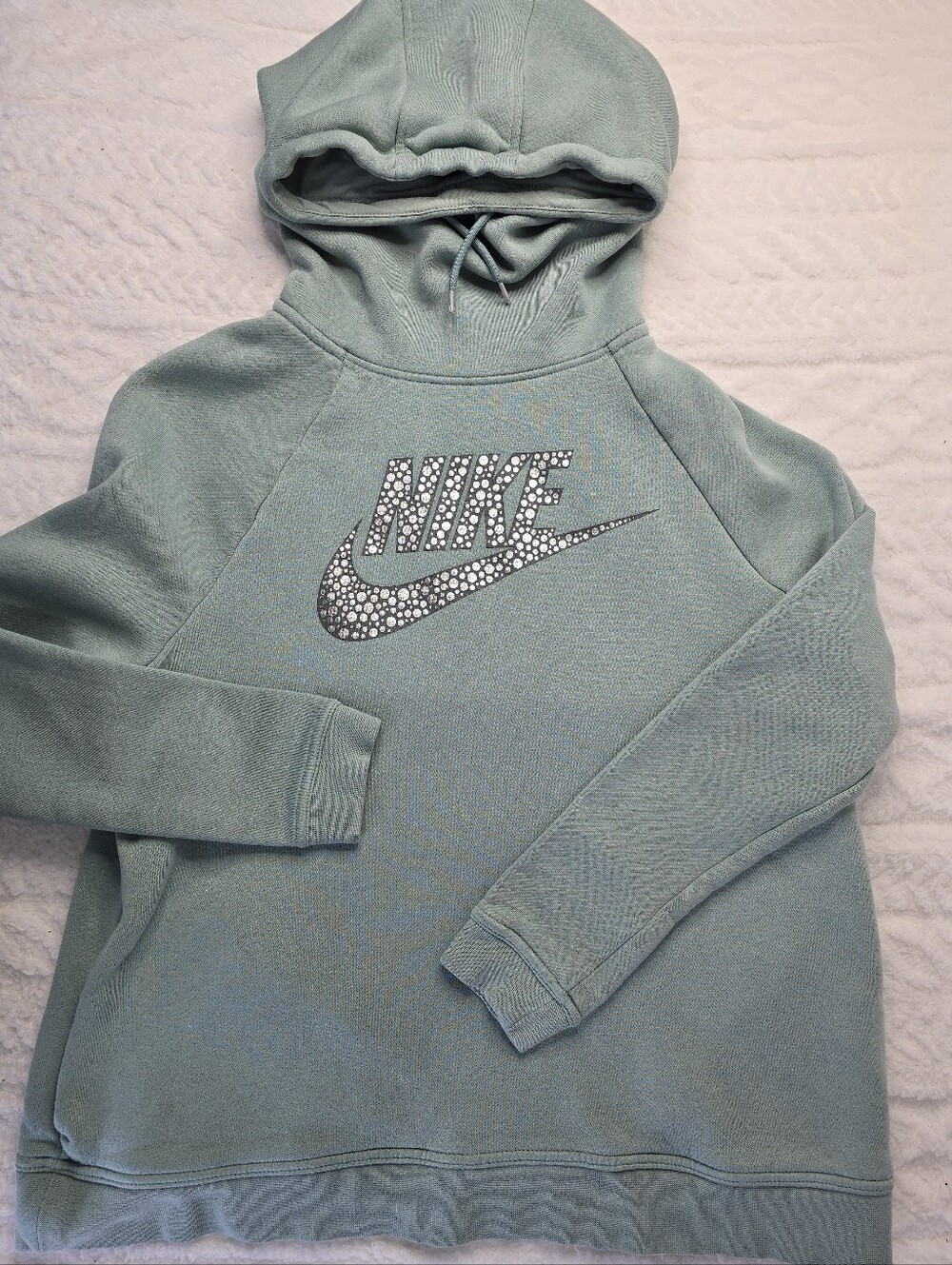 Nike Hoodie Sweatshirt Sage Green Silver Rally Funnel Neck Pullover Logo Graphic